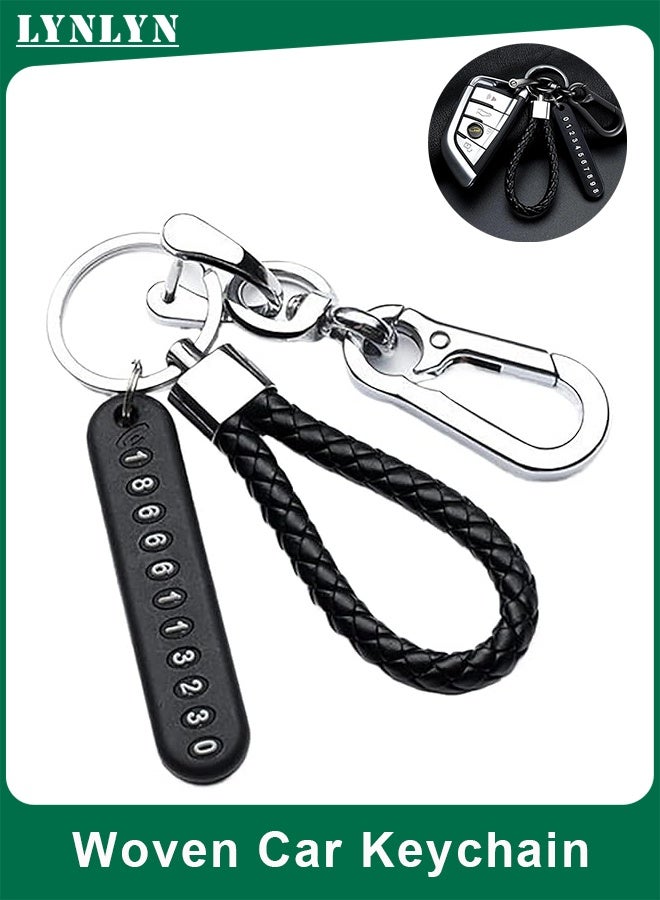 LYNLYN Woven Leather Car Keychain with Phone Number Tag, Anti-Lost Keyring, Heavy Duty Car Key Fob with Lock and Car Accessories - Image 1